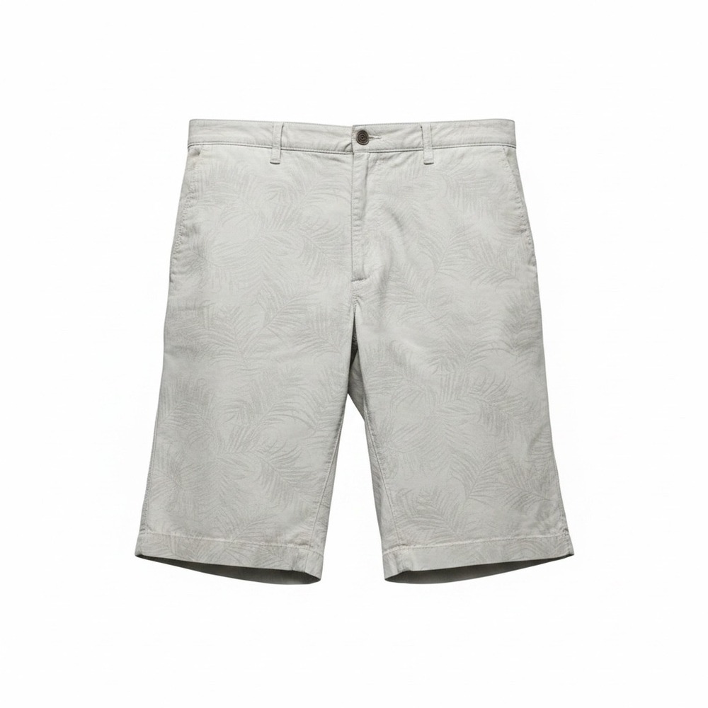 Merona Mens Flat Front Tropical Palm Leaf Print Chino Shorts Gray Size 40